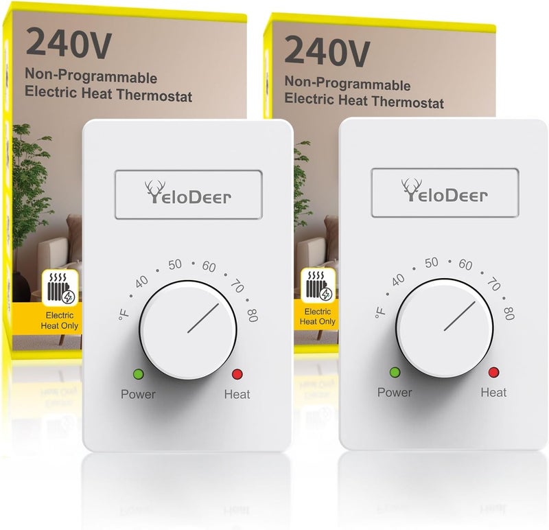 YeloDeer 2 PCS 240 V Only 4-Wire Manual Electric Baseboard Heater Thermostat for Home, - Image 1